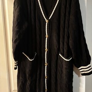 Eloquii Black Knit Cardigan Sweater Dress with White Accents